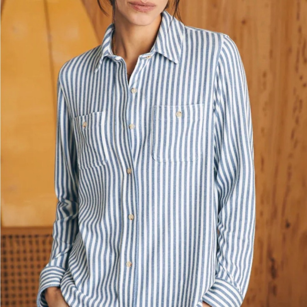FAHERTY Legend sweater shirt navy blazer stripe medium $168 SUPER SOFT - Picture 2 of 10